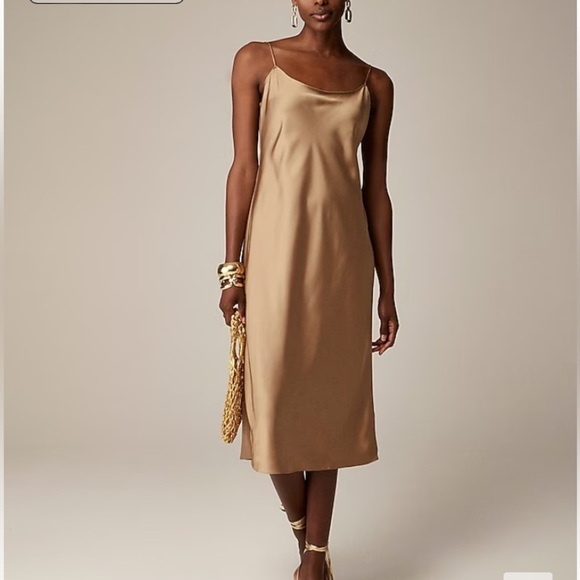 J. CREW Gwyneth Satin Midi Slip Dress Bronze Camel Size 2 NWT FLAWED - Picture 1 of 11